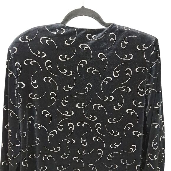 Vintage J.B.S. LTD Black Velvet Silver Sparkle Swing Jacket Size Large Buttoned - Picture 5 of 10